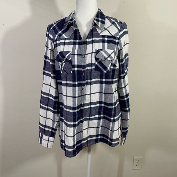 Falls Creek sz lg shirt button down in blue and white plaid - Picture 9 of 14